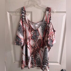 VENUS Animal Print Cold Shoulder Blouse - Black, White, Brown, Pink